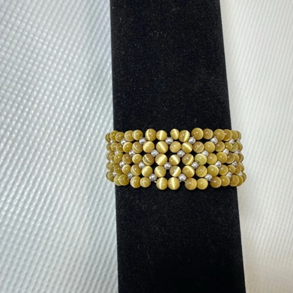 Yellow Beaded Stretch Bracelet with Silver Accents